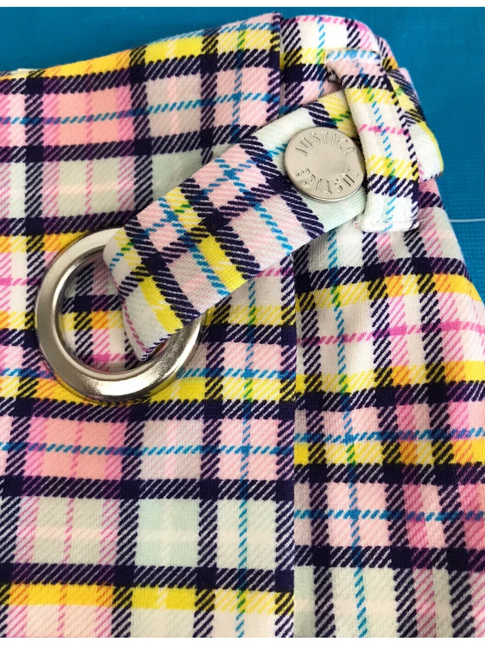 Justice Girls Skort. Pink, Yellow, Green, White Purple& Blue Plaid. Size 10. NWT